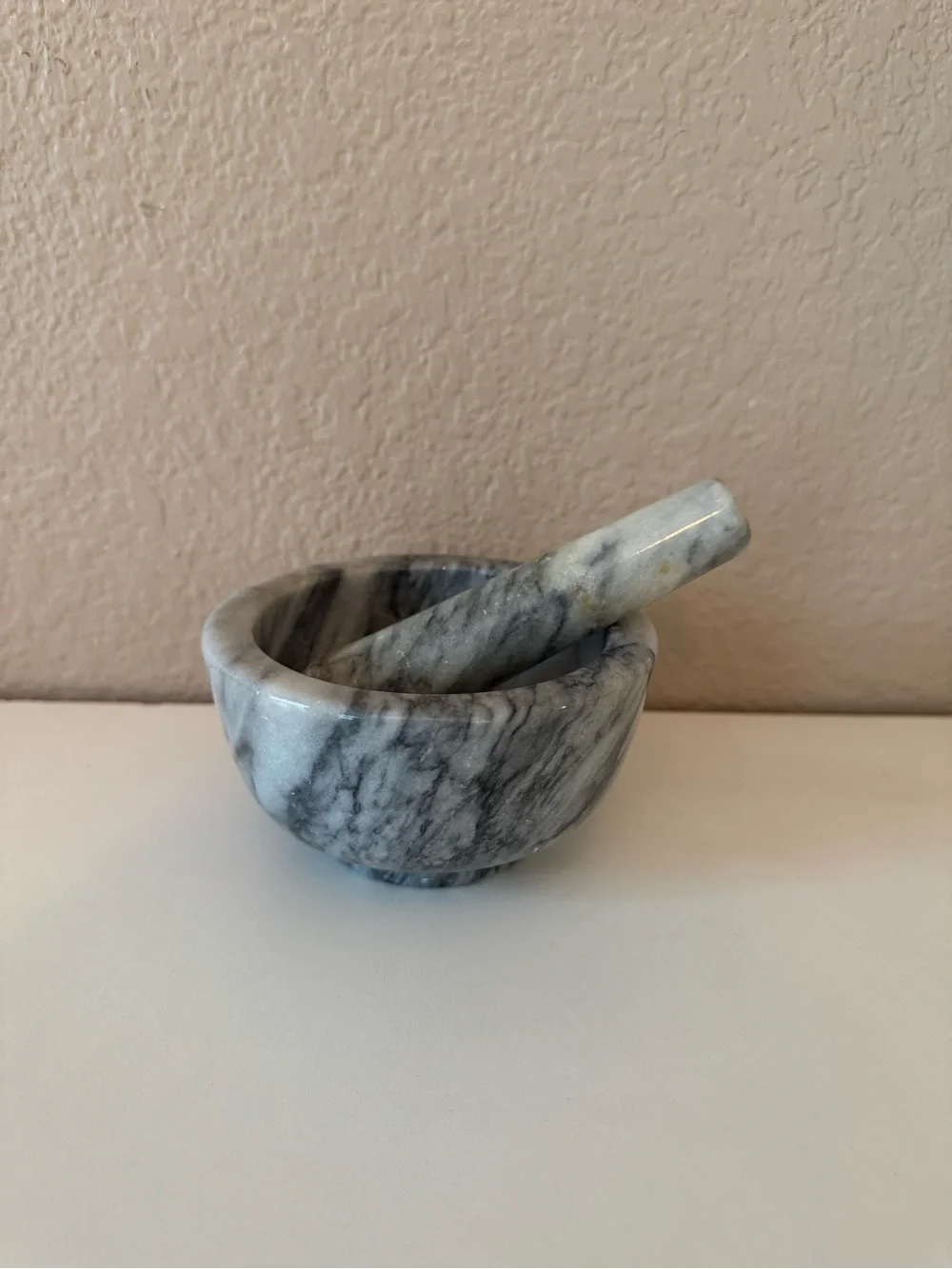 Marble Mortar and Pestle - Gray and White Marble Finish